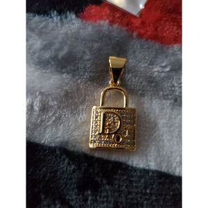 Gold Tone Clear Rhinestone Lock Necklace Pendant One Size